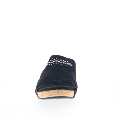 Spenco Passport Wedge SP1158BLK Womens Black Leather Slides Sandals Shoes