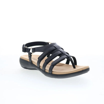 Trotters Ria T2520-001 Womens Black Leather Strap Sandals Shoes