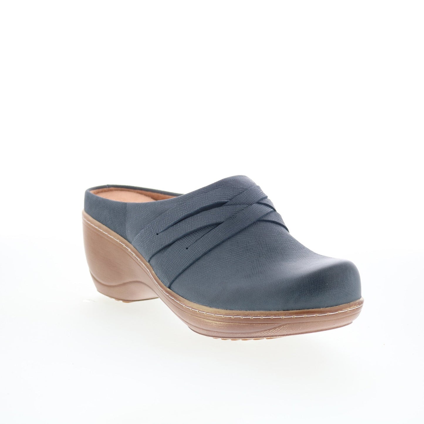 SoftWalk Mackay S2226-429 Womens Blue Leather Slip On Clog Flats Shoes