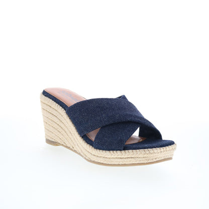 SoftWalk Hastings S2324-486 Womens Blue Canvas Wedges Sandals Shoes