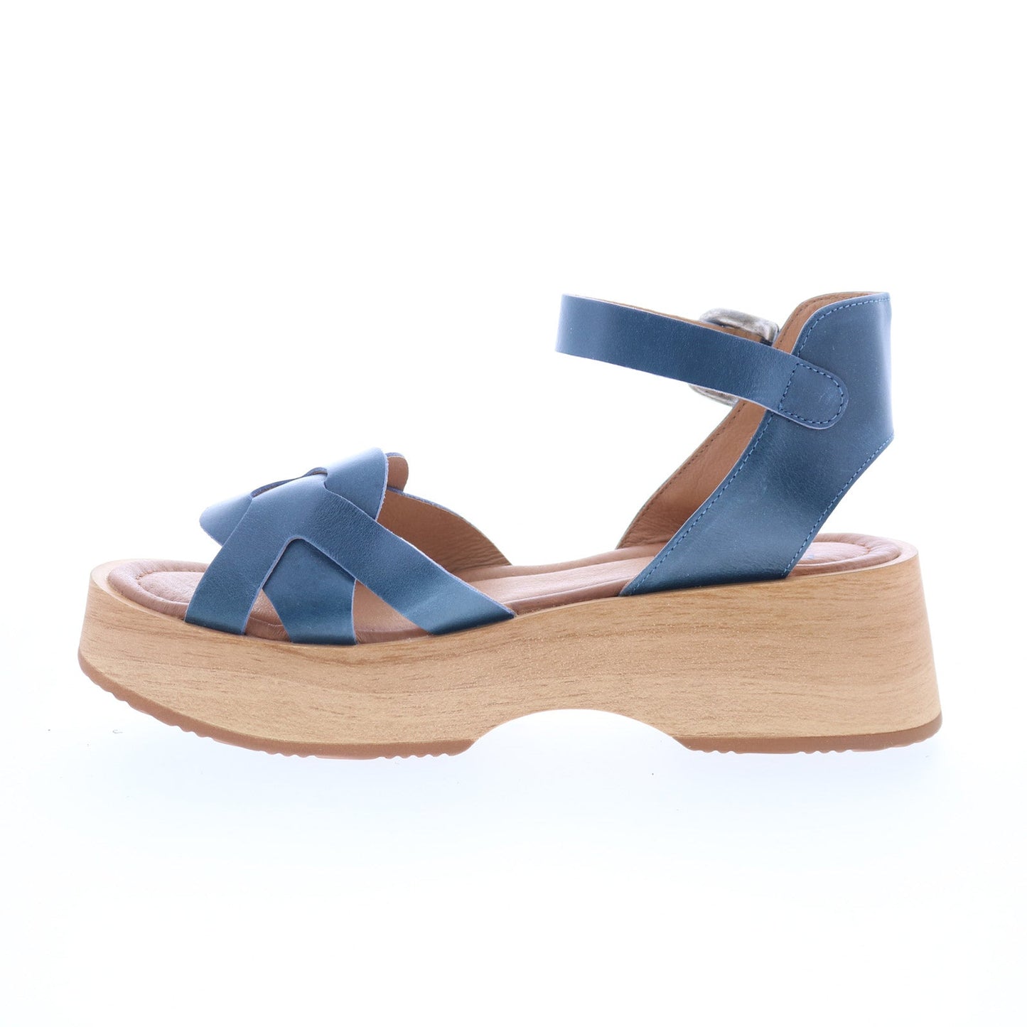 Miz Mooz Sarita Womens Blue Leather Hook & Loop Wedges Sandals Shoes