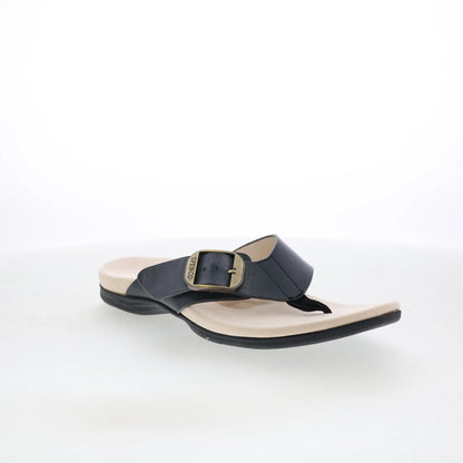 Spenco Sierra SP1068BLK Womens Black Leather Flip-Flops Sandals Shoes