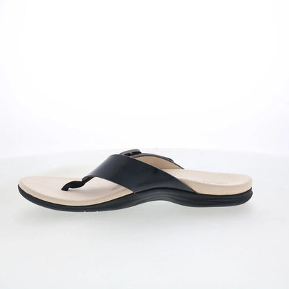 Spenco Sierra SP1068BLK Womens Black Leather Flip-Flops Sandals Shoes