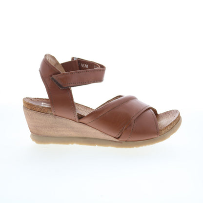 Miz Mooz Sofie Womens Brown Leather Strap Wedges Sandals Shoes