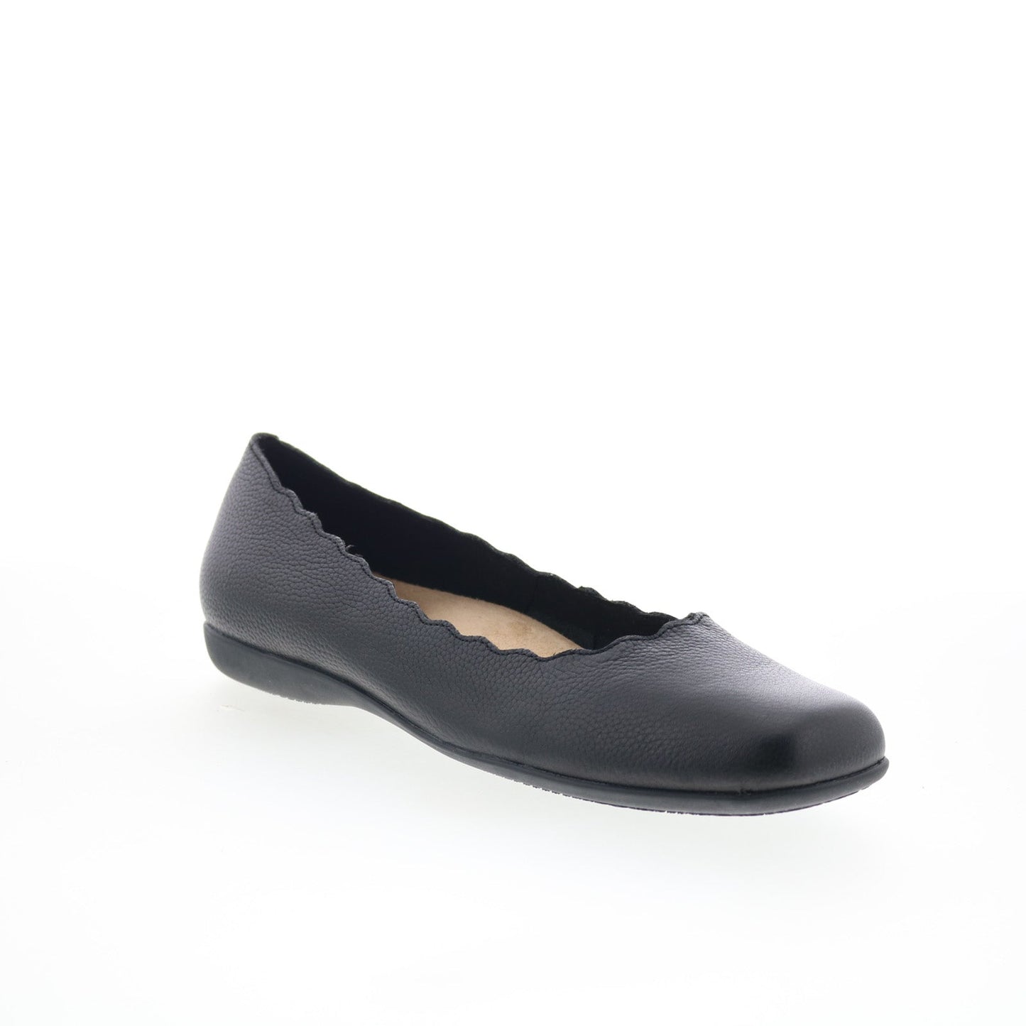 Trotters Sabine T2255-001 Womens Black Leather Slip On Ballet Flats Shoes