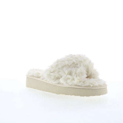 Minnetonka Teddy 3 Crossband 5995104 Womens Beige Slides Slippers Shoes