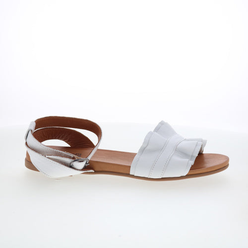 Miz Mooz Theresa Womens White Leather Hook & Loop Strap Sandals Shoes