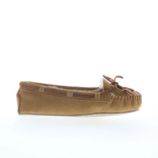 Minnetonka Thunderbird Animikii Cally Womens Brown Suede Loafer Flats Shoes