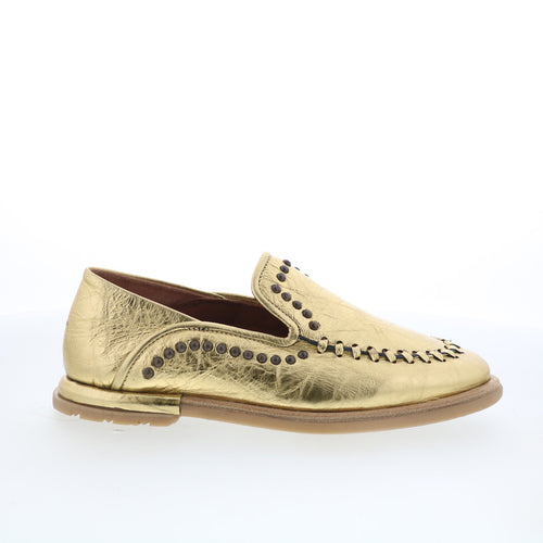 A.S. 98 Tonie Womens Gold Leather Slip On Loafer Flats Shoes