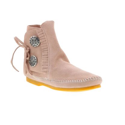 Minnetonka Two Button Boot 446P Womens Pink Suede Ankle & Booties Boots