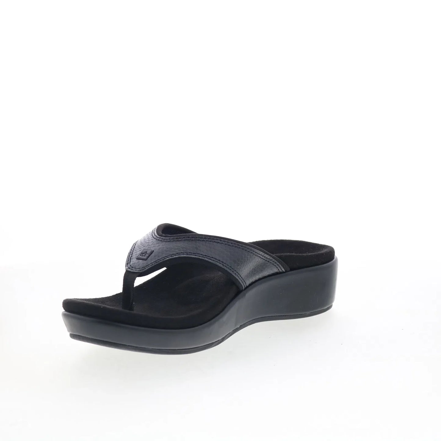 Spenco Weekend SP1076BLK Womens Black Leather Flip-Flops Sandals Shoes