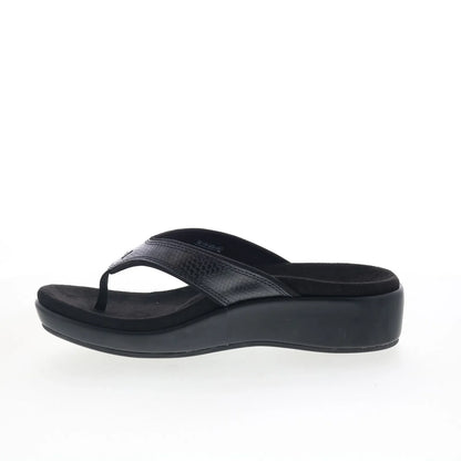 Spenco Weekend SP1076BLK Womens Black Wide Leather Flip-Flops Sandals Shoes
