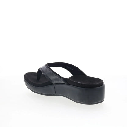 Spenco Weekend SP1076BLK Womens Black Wide Leather Flip-Flops Sandals Shoes