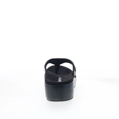 Spenco Weekend SP1076BLK Womens Black Leather Flip-Flops Sandals Shoes