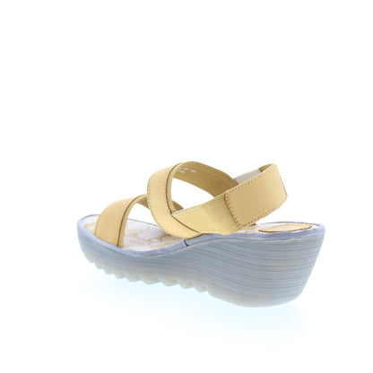 Fly London Yaco YACO416FLY-004 Womens Yellow Leather Wedges Sandals Shoes